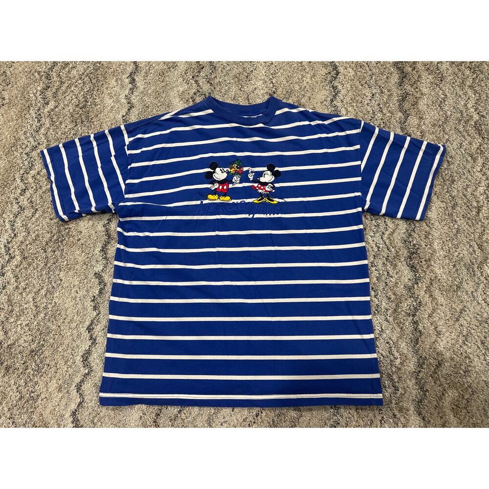 The Disney Store Vintage Mickey & Minnie Blue Striped T-Shirt Size XXL